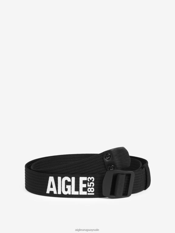 Aigle hombres accesorios T20BD411 negro cinturón icónico con logo - hebilla de metal